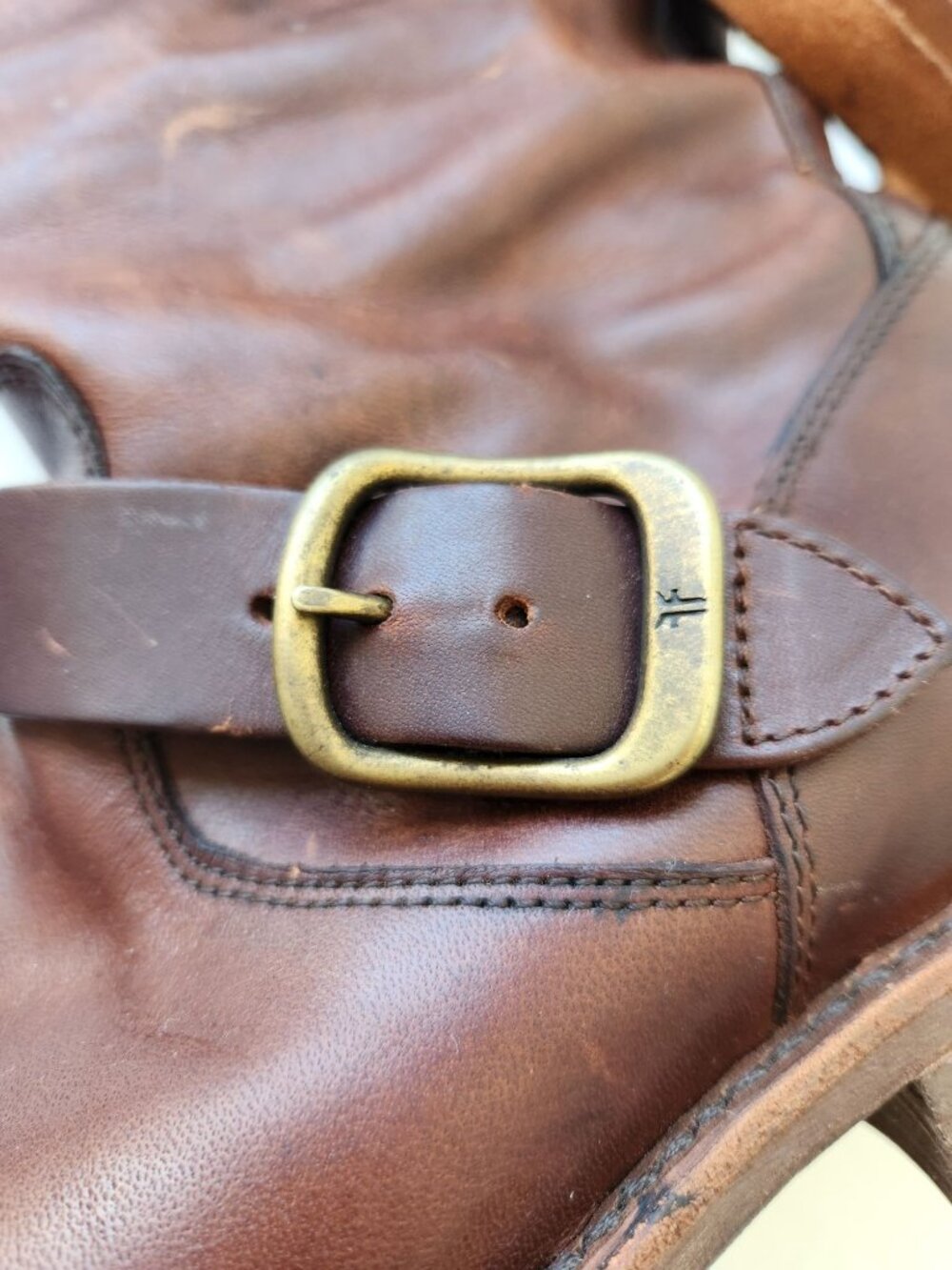 Frye Veronica Strap Brown Leather Tall Riding Boots Boho Western Festival Folk - Picture 7 of 10
